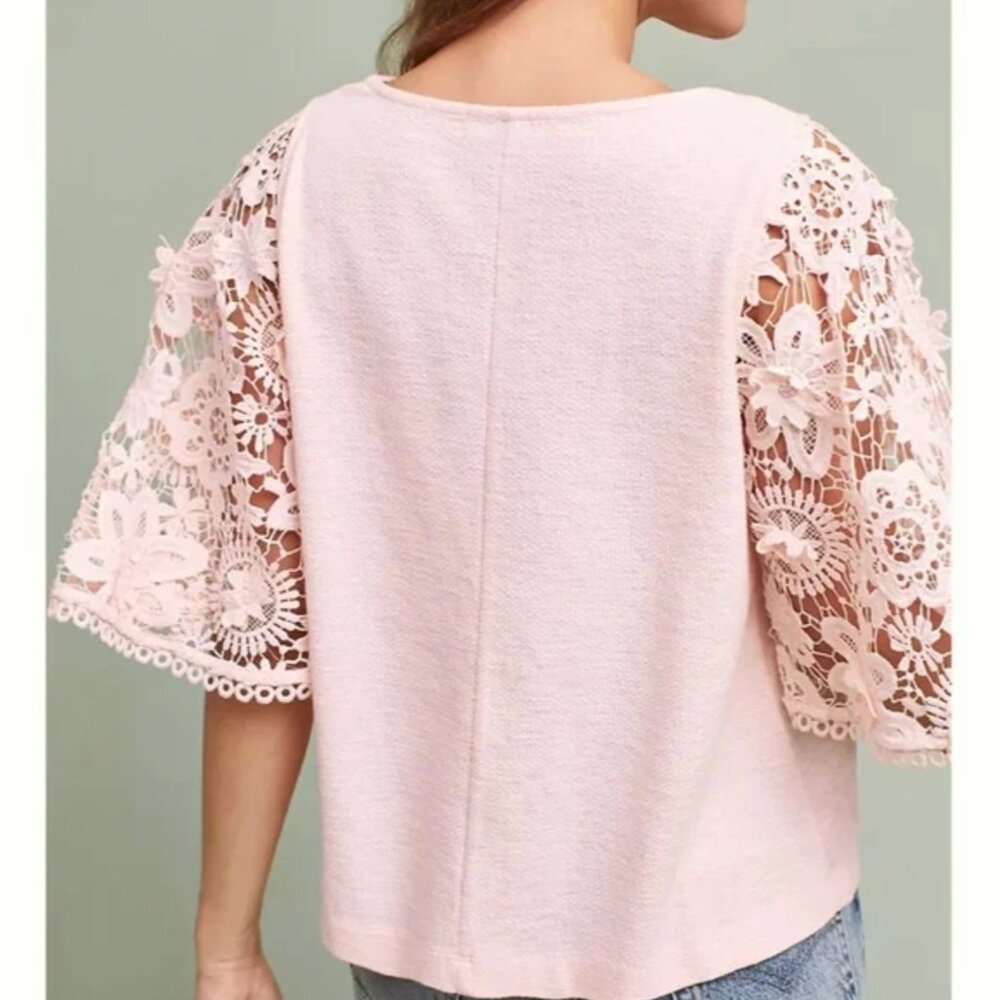 ANTHRO eri + ali Samara Lace Bell Sleeve Top in Pale Pink M - Picture 2 of 14